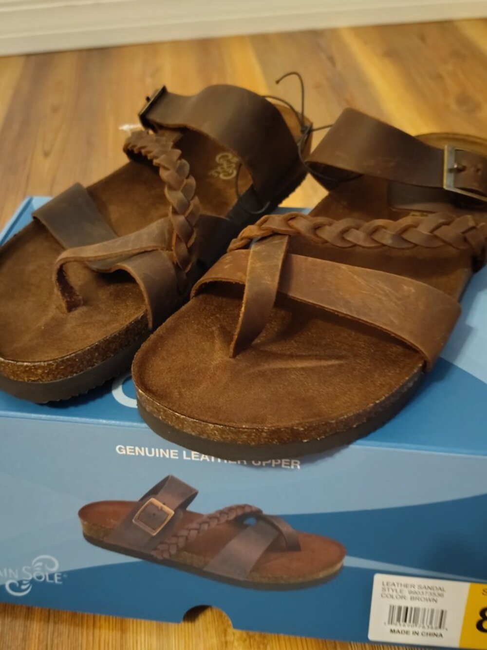 Mountain Sole Women's Dark Brown Braided Leather Footbed Sandals Size 8 NIB NWT - Picture 9 of 9
